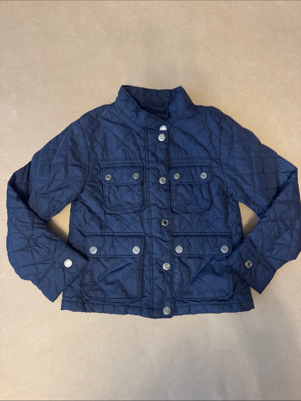 GAP Navy Quilted Button-Front Autumn/Spring Jacket